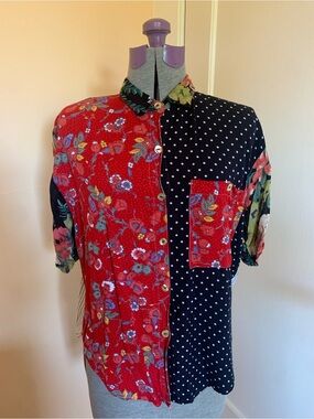 Next Move VTG 90s Women’s M Button Up Patchwork Mix Print Shell Buttons‎ Floral